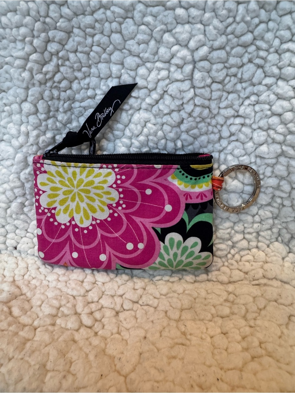 Vera Bradley Pink Floral Zip Card Case with Key Ring Accent